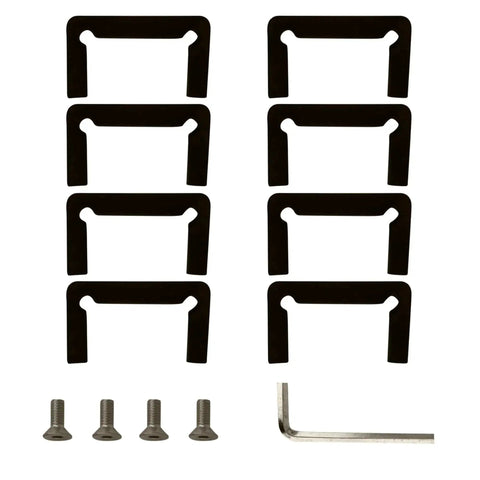 Installation parts for Cologne 180 Series Glass To Glass Hinge Satin Nickel Finish, including brackets and screws.
