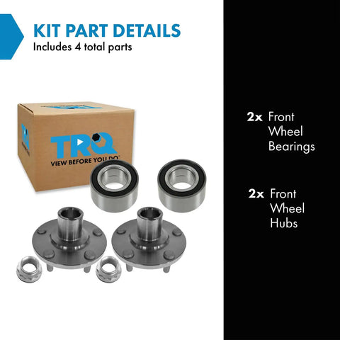 Two Piece Front Wheel Bearing And Hub Kit For 2002 2003 Toyota Camry And 2001 2005 RAV4 Direct Fit Durable Replacement With Included Bearings And Hubs shown with parts and box.