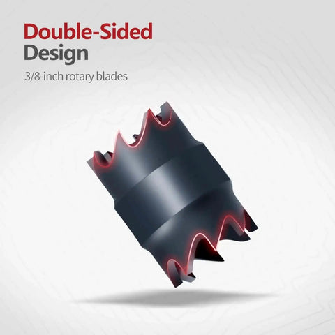 Close-up of double-sided 3/8 inch rotary blade from Spot Weld Cutter Set 34 Piece Double Sided Three Eighth Inch HSS Sheet Metal Hole Cutter Auto Body Tools Punch Remover Panel Separator Pro Grade AlCRN Coated For Low Friction And Heat Reduction