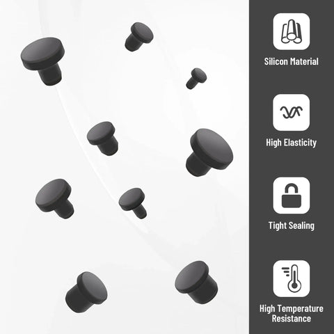 90 Pcs Silicone Rubber Hole Plugs Set With 9 Diameter Sizes 3.5mm 4mm 5.5mm 6mm 6.5mm 7mm 8mm 8.5mm 9.5mm T Type Solid Silicone Plug Caps