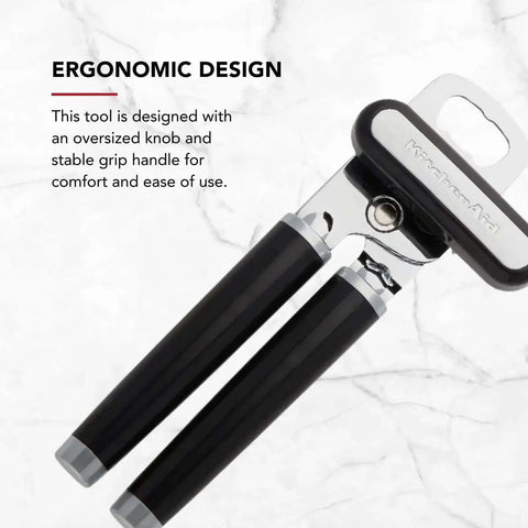 Multifunction Can Opener And Bottle Opener For Easy Kitchen Use With Razor Sharp Stainless Steel Cutting Wheel And Soft Ergonomic Handles In Black