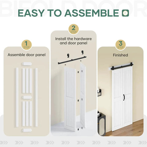 Bi Fold Barn Door 28 By 84 Inches For Closet White Waterproof Sliding Door With Hardware Kit Included installation steps