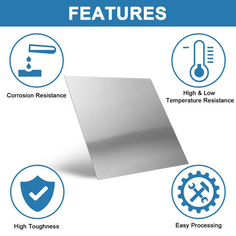 2 Pack 304 Stainless Steel Sheets 6 By 6 By 1 32nd Inch 20 Gauge Shim Stock Plates For Crafting DIY Stovetop Frosted Surface Durable Corrosion Resistant Heat Resistant close-up of sheet showing features like corrosion resistance and high toughness.