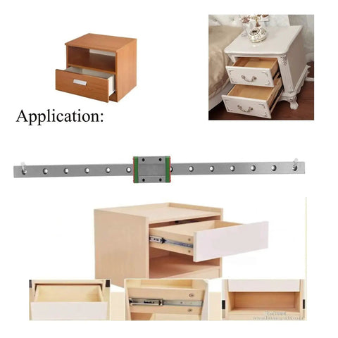 MGN12 650mm Miniature Rail Guide Set with two guides and two MGN12C sliders applied in drawer systems.