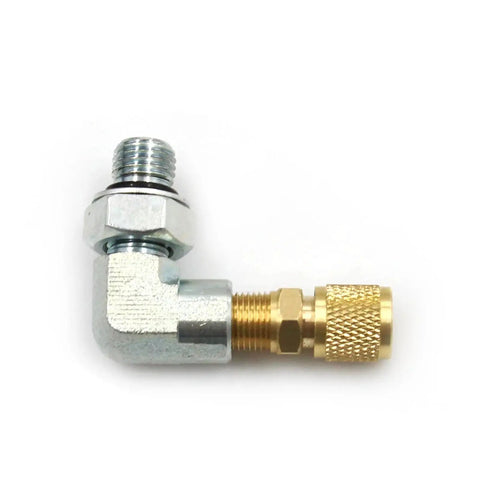 Ford Powerstroke 7.3 Fuel Pressure Test Port Adapter 1/8NPT With 90 Degree Elbow, metal, side view