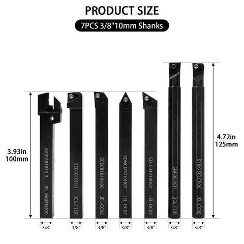 21 Piece Lathe Tool Kit With Indexable Carbide Inserts For Turning Grooving Threading And Boring Three Eighths Inch Shank Ten