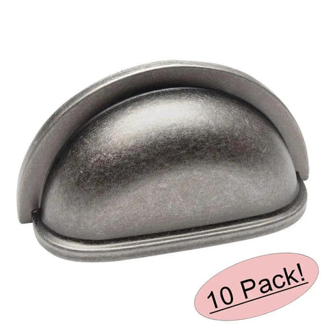 Weathered Nickel Bin Cup Drawer Pulls, 10 Pack, 3 Inch Hole Centers, 3-1/2 Inch Overall Length, Model 4310WN Cabinet Hardware
