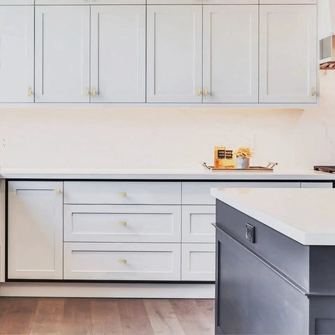 Modern kitchen with Brushed Gold Cabinet Knobs 10 Pack Single Hole 2 Inch Solid Zinc Alloy Cupboard Drawer Knobs For Kitchen Cabinets T Bar Hardware ZH0003 Durable Finish For Long Lasting Use In High Traffic Cabinets.