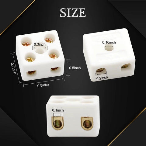 2-way porcelain ceramic terminal blocks, 25A 380V, white, 5-pack for electrical wiring
