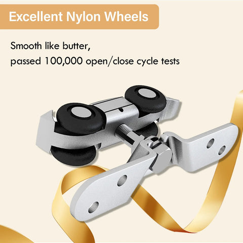 Nylon wheels for 8 Foot Sliding Barn Door Hardware Kit With Low Clearance Aluminum Box Rail, smooth operation mechanism