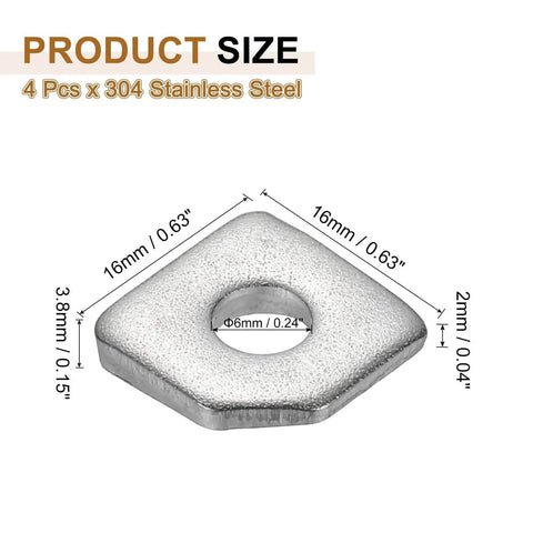 Beveled Square Washers 4 Pack M6 6x16mm 304 Stainless Steel Flat Spacers For Bolts Bearing Plates Leveling Fasteners And Wedge Shims Rust Proof Corrosion Resistant Inner Diameter 6mm Thickness 2mm Height 3.8mm PATIKIL