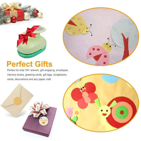 2 Inch Circle Hole Punch For Paper Crafts And Scrapbooking DIY No Jam Paper Guide shown with craft examples and gift packages.