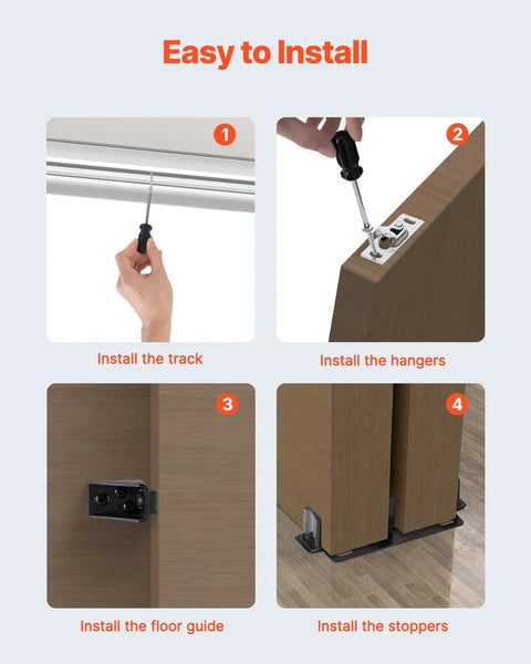 Installation steps for Five Foot Bypass Sliding Door Hardware Kit For Closets Aluminum Alloy Rail System Two Door Set