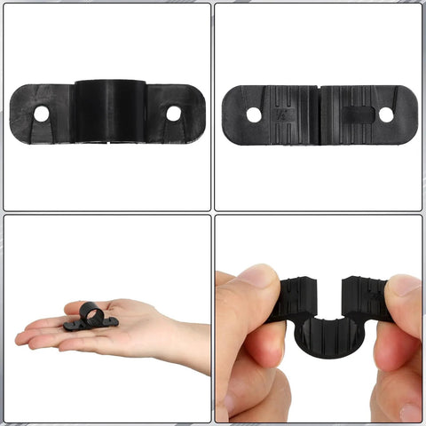 60 Pack 1/2 Inch Pipe Supports and Pex Clamps for Pex Tubing Copper CPVC Pipes, shown in various perspectives