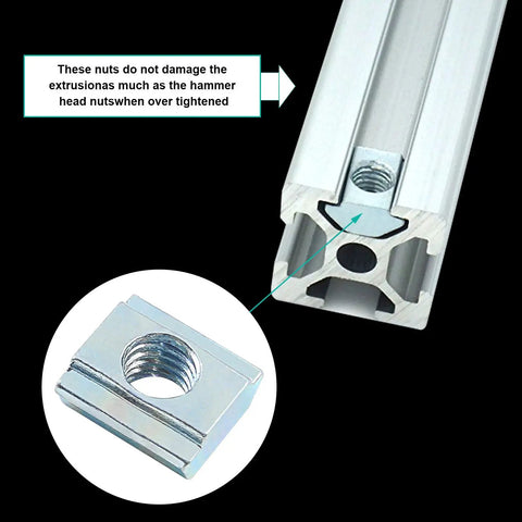 100 Pack Sliding T Nuts For 2020 Series Aluminum Extrusion M5 Thread Hammer Head T Nuts For T Slot 6mm Fits 2020 Profile Durable Zinc Alloy Premium LifCratms installed in T-slot