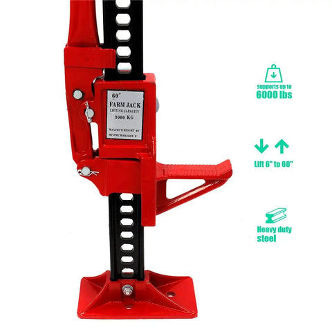 Stark USA 60-inch farm jack, red heavy-duty steel bumper jack with ratcheting lift for trucks/off-road, 3-ton capacity
