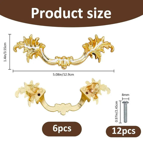 Six Piece European Style Vintage Cabinet Handles Pulls 5 Inch Alloy Antique Golden Drawer Knobs Size Chart with Screws