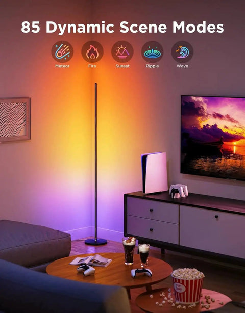 RGBIC Floor Lamp 1000lm With Music Sync And 16 Million Colors SmartThings Matter lighting a room with dynamic scene modes.