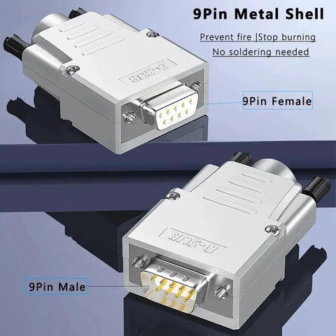 DB9 Breakout Connector Kit Two Pack One Male One Female Solderless Terminal Block D Sub 9 Pin RS232 RS485 Serial Adapter with Metal Case