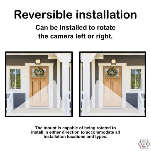 Angled Doorbell Mount Compatible With E340 Security Video Doorbell, 70 Degree Adjustable Bracket, shown in left and right positions