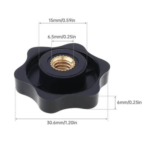 Close-up of one of the Must Have Ten Pack Six Star Knobs With One Quarter Inch Twenty Female Threads Hex Head Through Knobs.