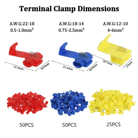 125pcs solderless quick-splice insulated wire connectors set for 22-10 AWG; red 50, blue 50, yellow 25