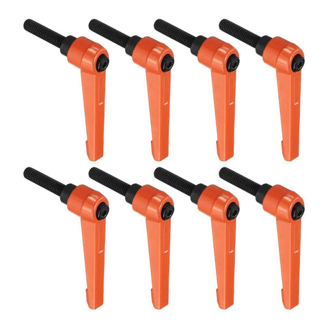 8 Pcs Adjustable Lever Handles M8 x 30mm Metric Thread With 70mm Levers in orange, suitable for machinery and jigs, shown side view