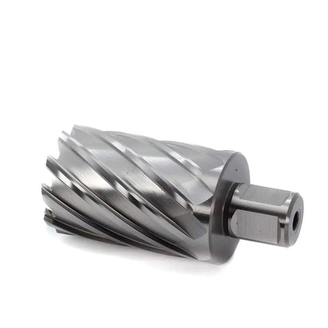 Beefy Annular Cutter For Magnetic Drill Press One Nine Sixteenth Inch Cutting Diameter And Two Inch Depth With Three Quarters Inch Weldon Shank Two Flat Pilot Pin Included Delivers Holes Ten Times Faster