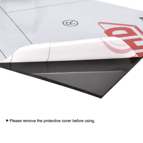 Close-up of UHMW Sheet Ultra High Molecular Weight Polyethylene Board 6.1 Inch Square 0.08 Inch Thick Black with protective cover.