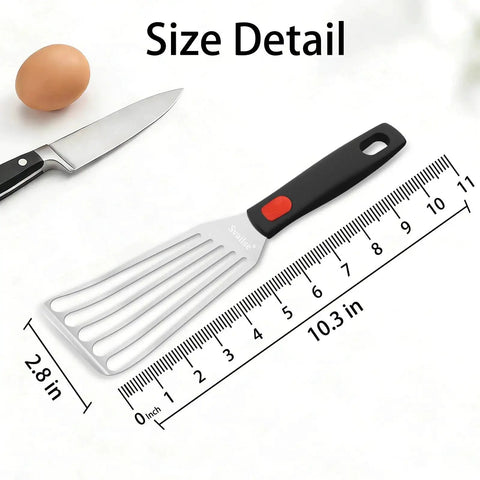 Flexible Stainless Steel Fish Spatula With Silicone Handle Slotted Turner For Kitchen Grilling And Frying Perfect For Eggs Pancakes Burgers And Fish Durable 10 Inch