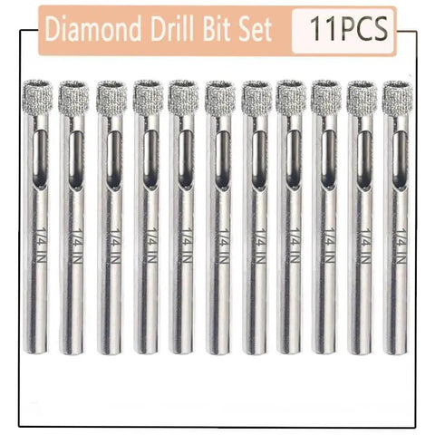 One Quarter Inch Diamond Hole Saw Set Eleven Piece For Glass Tile Ceramic Marble Bottles Pots With Diamond Coated Edges