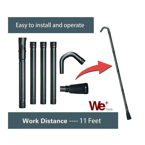 Universal Gutter Cleaning Kit For Leaf Blowers With 11 Ft Reach showing tool parts and setup instructions