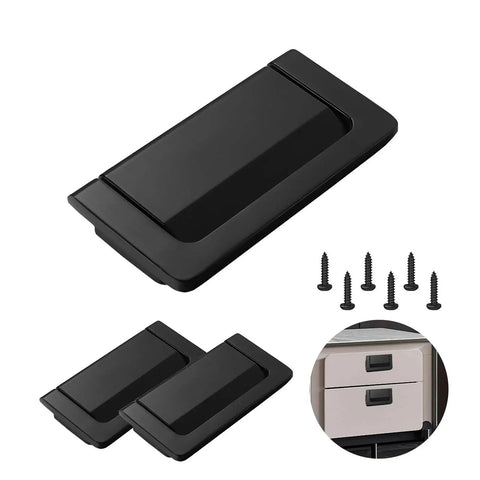 3 Pack 2.9 Inch Invisible Flush Drawer Pull Handles With Screws Zinc Alloy Concealed Ring Pull Hidden Recessed Furniture Grips Black