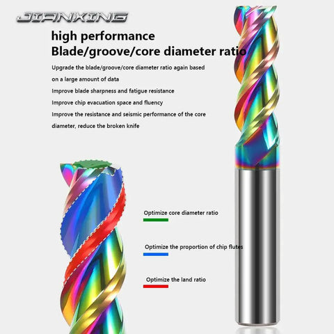 Colorful DLC-coated 3-flute high feed carbide square end mill for aluminum and copper