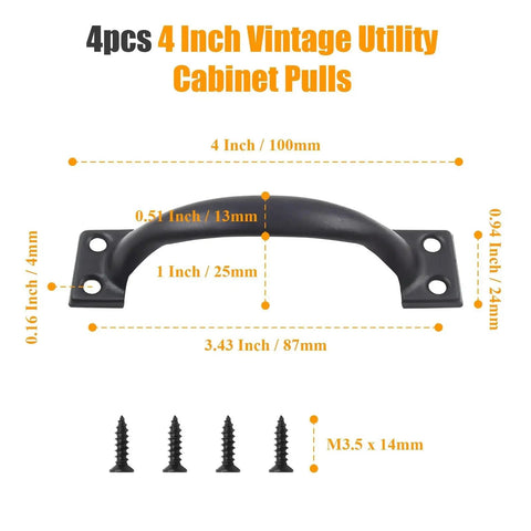 4 Pack Vintage 4 Inch Barn Door Pulls And Cabinet Handles Set Screw In Drawer Pulls Black Durable Metal Hardware with screws