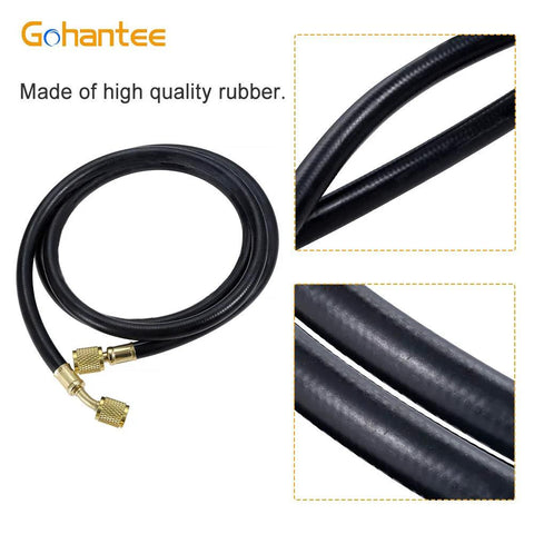 GoHantee R410A refrigerant charging hose, 59in long, black rubber hose with 1/4in SAE female flare brass fittings