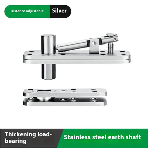 Silver Stainless Steel Rotating Axis Hidden Door Hinge for Wood Doors Up and Down Secret Door Shaft, close-up view