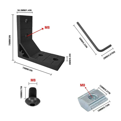 4 Pack Black Corner Brackets For 4040 Aluminum Extrusion 90 Degree Joint Connectors with M8 T Nuts, Screws, Wrench