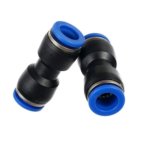 Push-to-connect straight tube fitting, 4mm x 4mm, black body with blue end caps, pneumatic connector, pack of 10