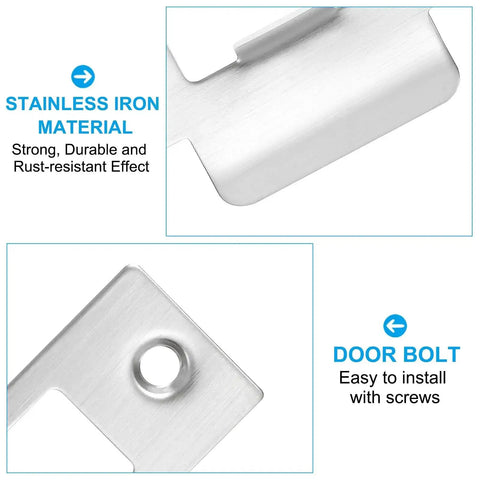 Close-up of Stainless Steel Door Strike Plate Set Of 2 With Screws For Interior And Exterior Doors, 70x40 mm, silver finish.