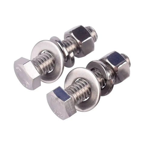 Eight Sets Of 3/8-16 Inch Stainless Steel Hex Head Bolts With Nuts Flat Washers And Lock Washers 1-1/4 Inch Thread Length Fully Threaded