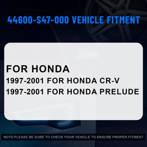 Text showing vehicle fitment for Pair Front Wheel Hub Assembly 44600-S47-000 For Honda CR-V 1997-2001 and Prelude 1997-2001