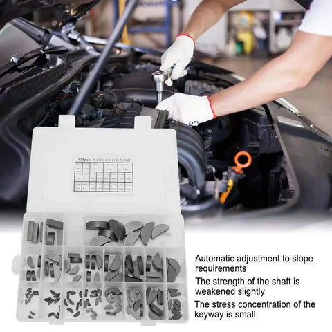 135 Piece Woodruff Key Kit With 21 Sizes For Flywheels Pulleys And Cranks Durable Semicircular Keys in open box by car engine