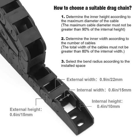 How to choose a suitable drag chain guide with Beefy Black Nylon PA66 Cable Drag Chain 10x15mm Inner Height By Width, 1 Meter Length