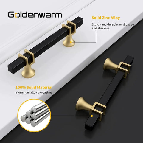 10 Pack 3 Inch Black And Gold Cabinet Handles Square Drawer Pulls for Dresser with Zinc Alloy