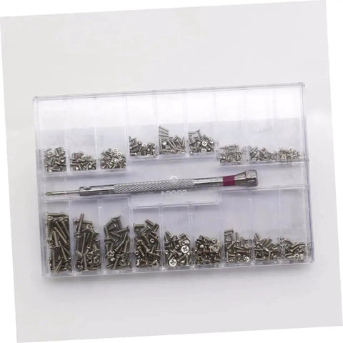 Handy Mini Screw Kit For Glasses And Laptops With Steel Mini Screws And Precision Screwdriver in a clear organized case.