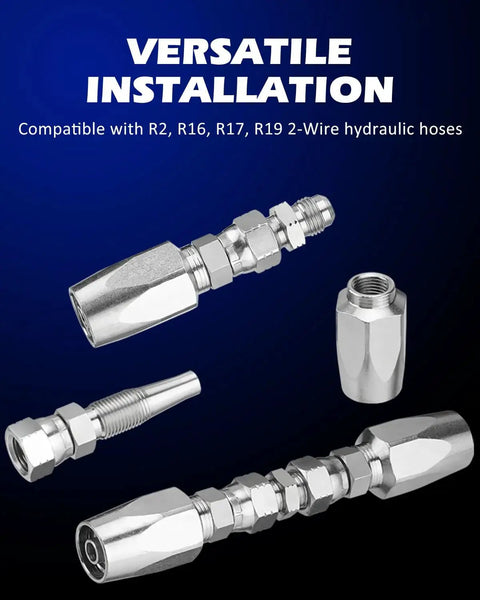 3 By 8 Inch Hydraulic Hose Repair Kit, Reusable 2 Wire Fitting, R2 R16 R17 R19 components on display