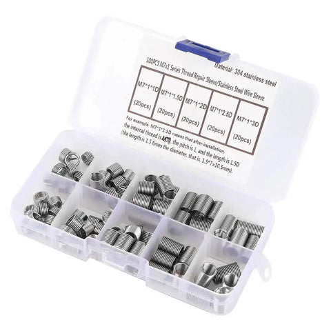 Stainless Steel Coiled Wire Threaded Inserts Kit M7x1 For Repair Of Damaged Threads In Bolt Holes 100Pcs Helicoil Type Screws Sleeve Durable Industrial Grade