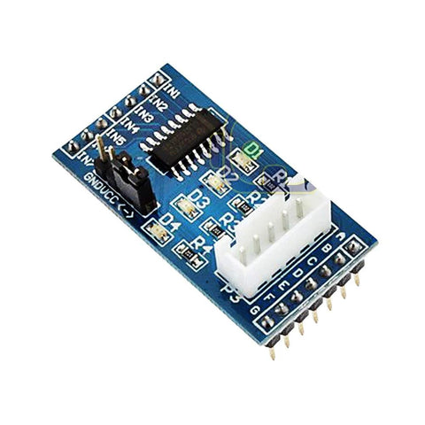 DEVMO 28BYJ-48 geared stepper motor with ULN2003 driver module, 5V, Arduino compatible, blue PCB.