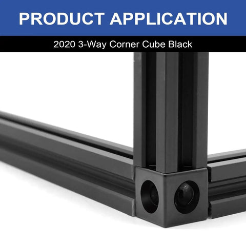 Close-up of 8 Pack 2020 Corner Cube M6 Black Connectors for V Slot Aluminum Extrusion with three-way corner detail.